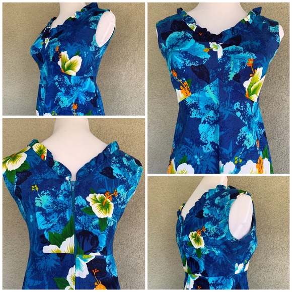 🌺 Hawaiian Vintage Barkcloth Maxi-Dress Muumuu 🌺 - Picture 4 of 8